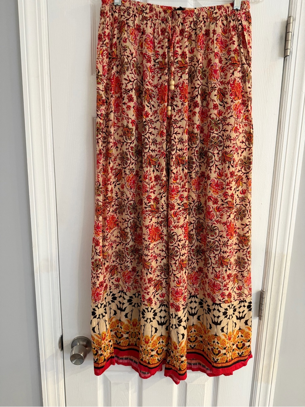 Nicole Miller New York Floral Paisley Wide Leg Palazzo Pants Size L Boho Resort
